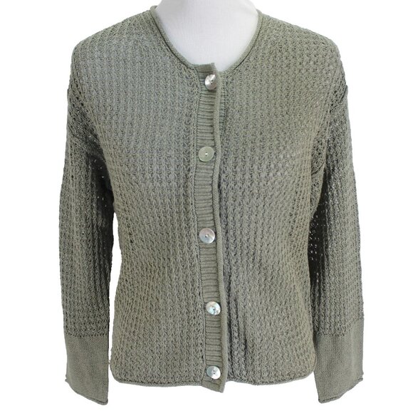 Haven Well Within Organic Cotton Linen Open Stitch Cardigan Sweater Size S Green - Picture 1 of 7